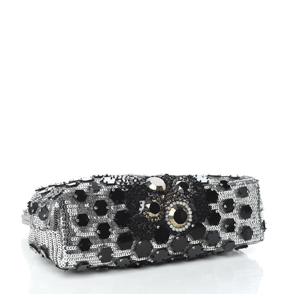Dolce & Gabbana Satin Sequin Crystal Embellished Vanda Circles Chain Clutch Black 4 of 9
