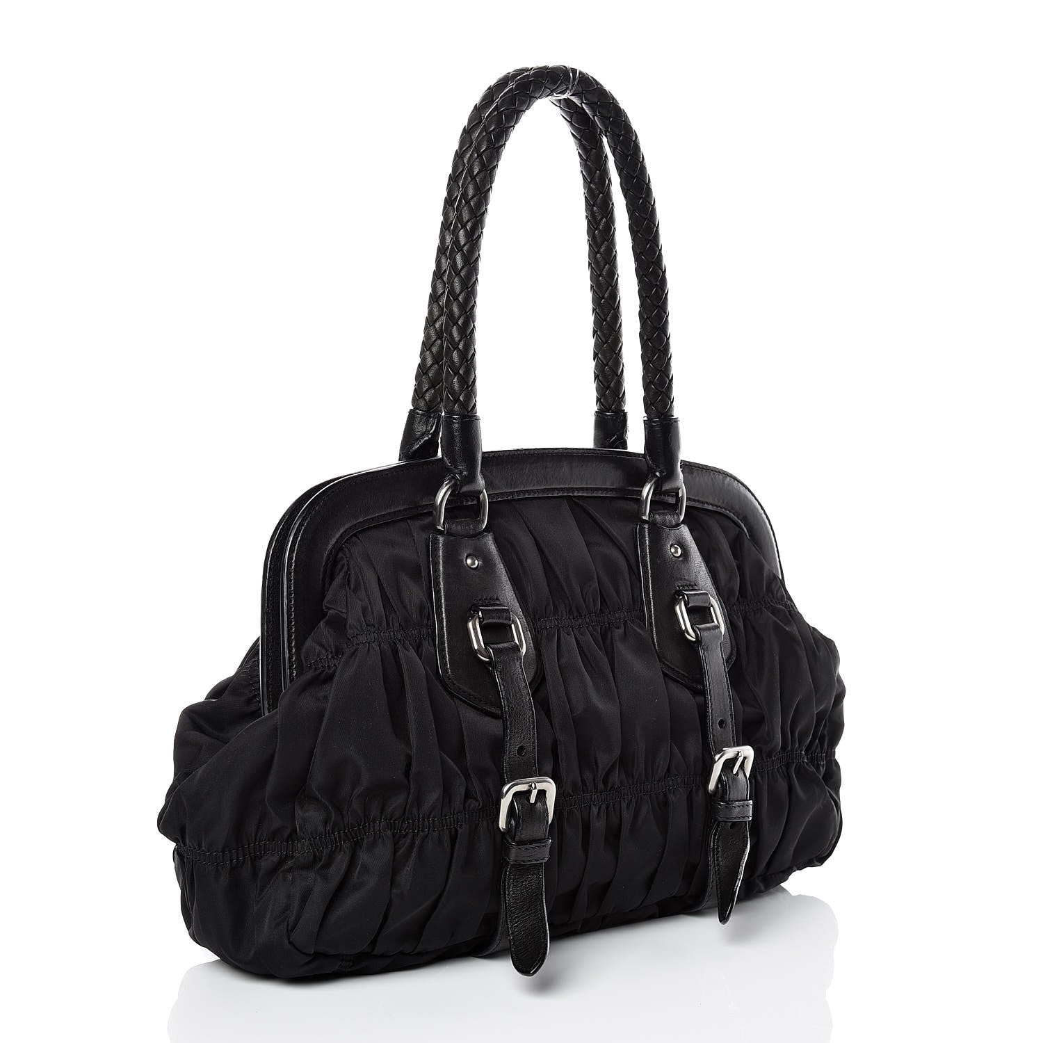 Prada Tessuto Nylon Nappa Braided Gaufre Frame Black 3 of 9