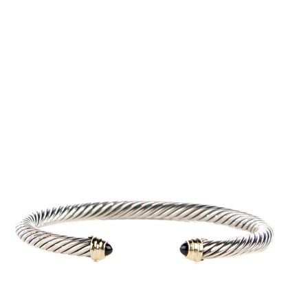 David Yurman Sterling Silver 14K Yellow Gold Black Onyx 5mm Cable Classics Bracelet 1 of 5