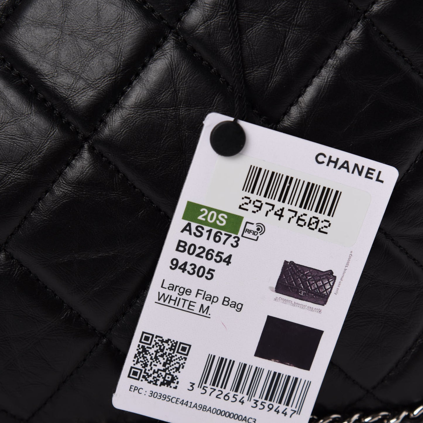 Crumpled Calfskin Quilted Large Chain All Over Flap Bag Black