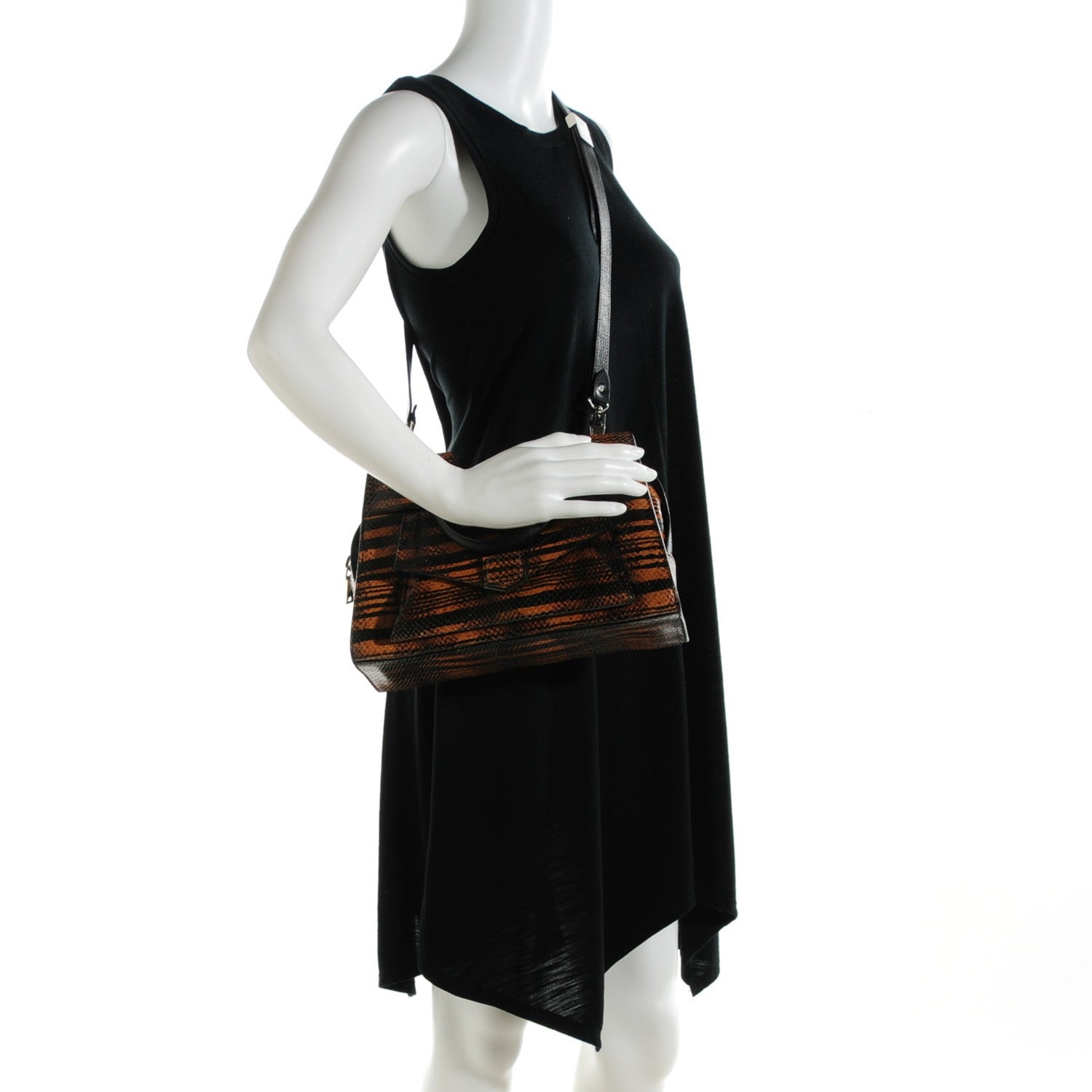 Proenza Schouler Striped Snake Calfskin Embossed Small PS13 Satchel Orange Black 2 of 8