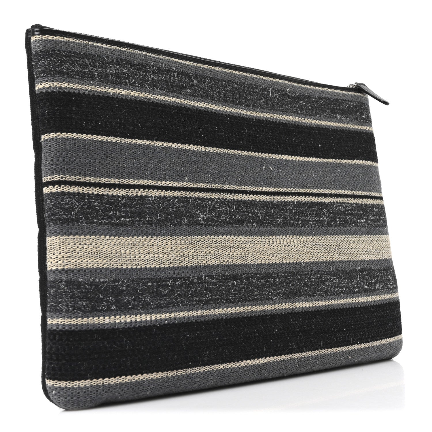 Chanel Striped Canvas Large Deauville Cosmetic Pouch Black 3 of 10