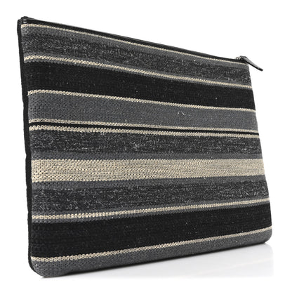 Chanel Striped Canvas Large Deauville Cosmetic Pouch Black 3 of 10