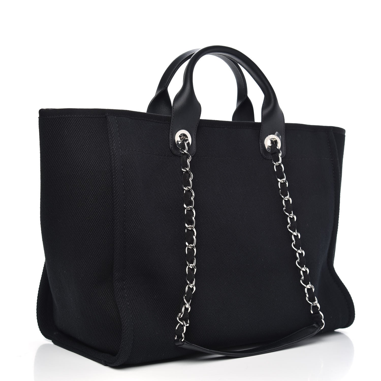Chanel Canvas Pearl Medium Deauville Tote Black 3 of 10