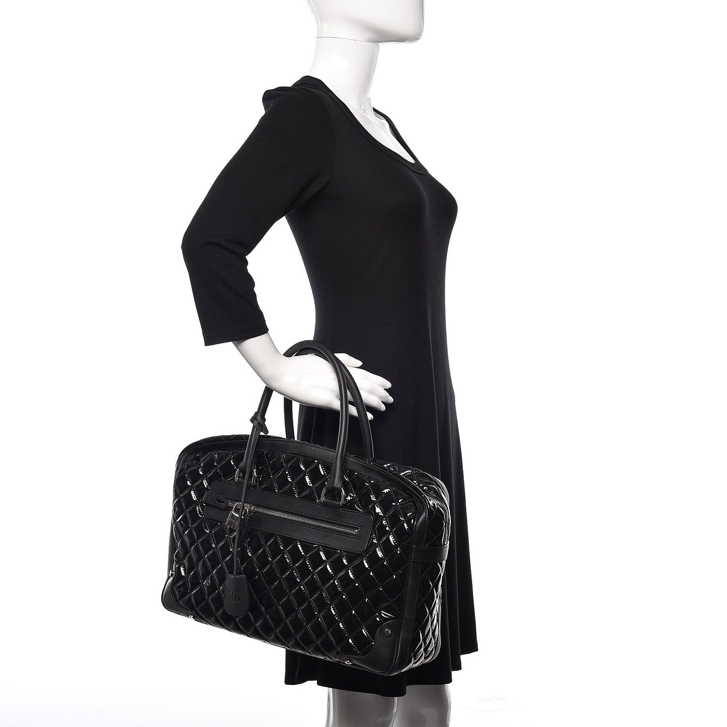 Patent Quilted Travel Bag Black