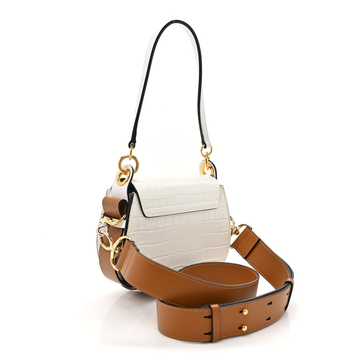Calfskin Crocodile Embossed Small Tess Bag Brilliant White