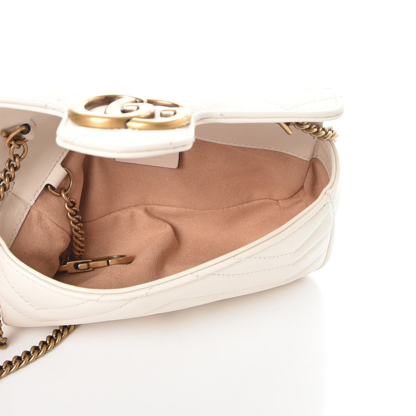 Calfskin Matelasse Super Mini GG Marmont Shoulder Bag White