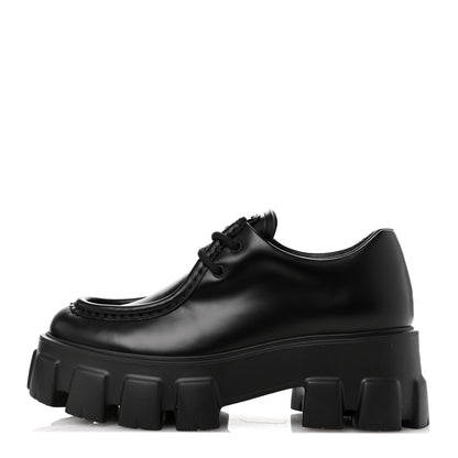 Prada Spazzolato Rois Monolith 55mm Derby Loafers 37.5 Black 1 of 12