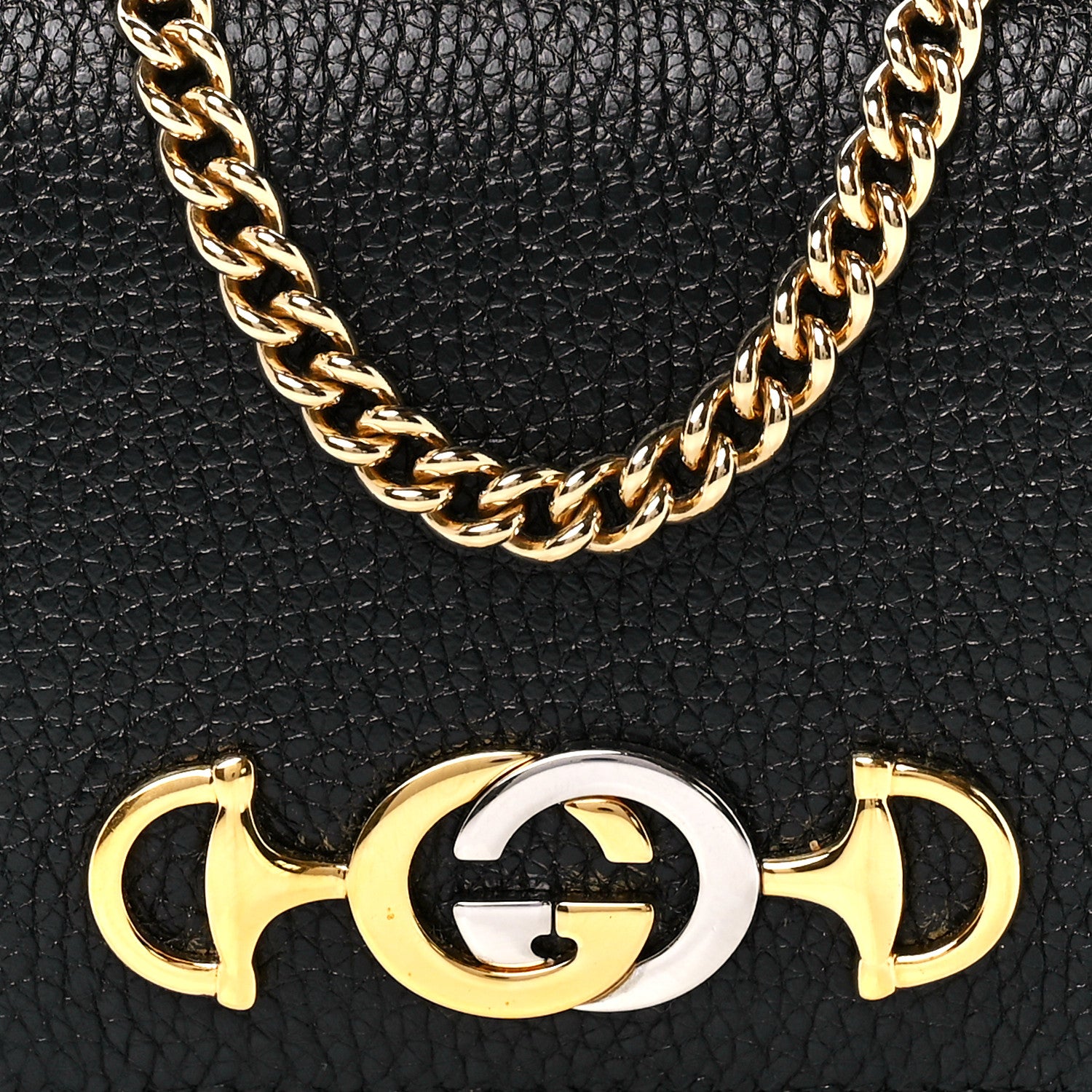 Gucci Grainy Calfskin Zumi Chain Card Case Wallet Black 9 of 12