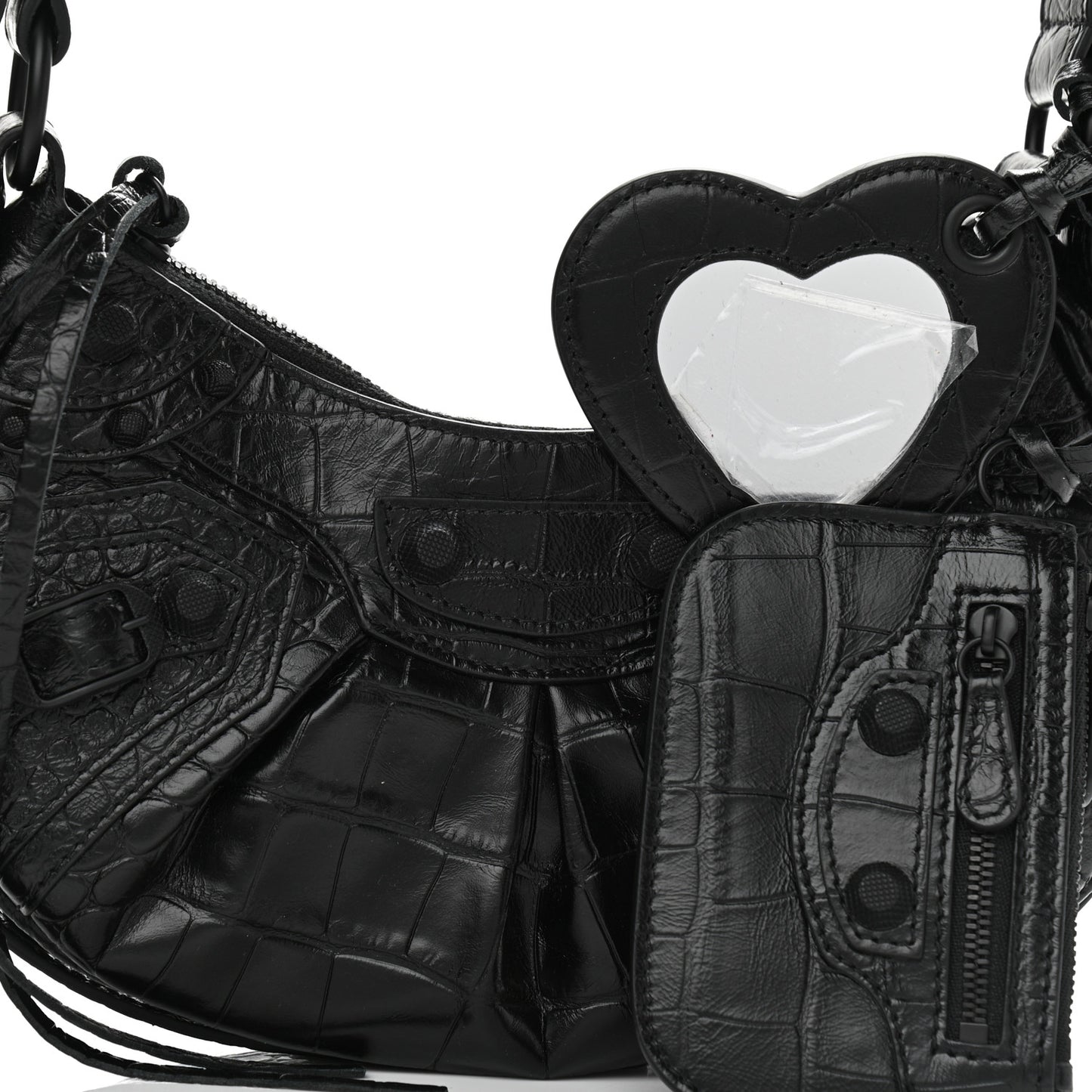 Extra Supple Calfskin Crocodile Embossed Monochrome Le Cagole Shoulder Bag XS Black
