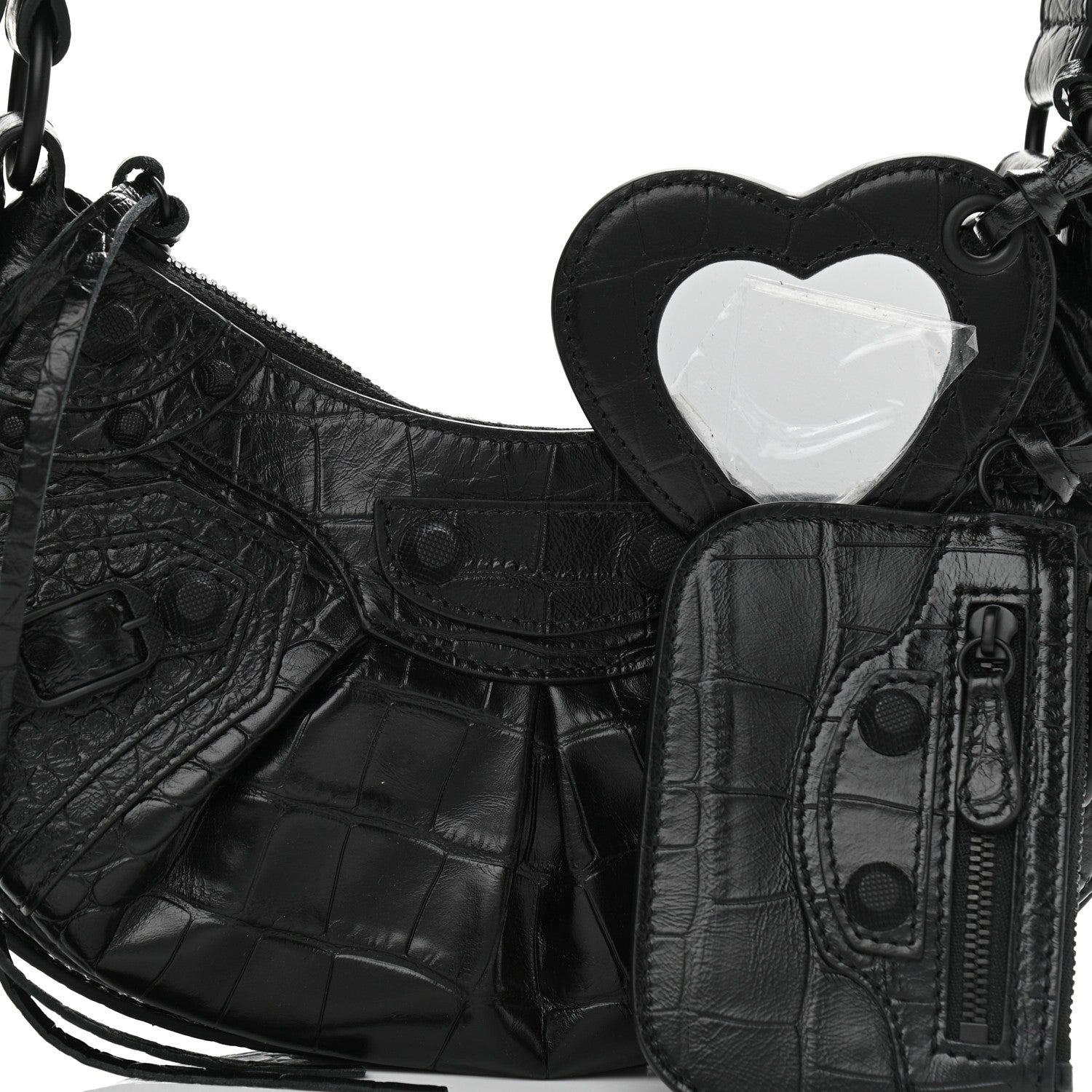 Balenciaga Extra Supple Calfskin Crocodile Embossed Monochrome Le Cagole Shoulder Bag XS Black 8 of 10