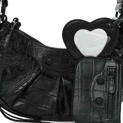 Balenciaga Extra Supple Calfskin Crocodile Embossed Monochrome Le Cagole Shoulder Bag XS Black 8 of 10