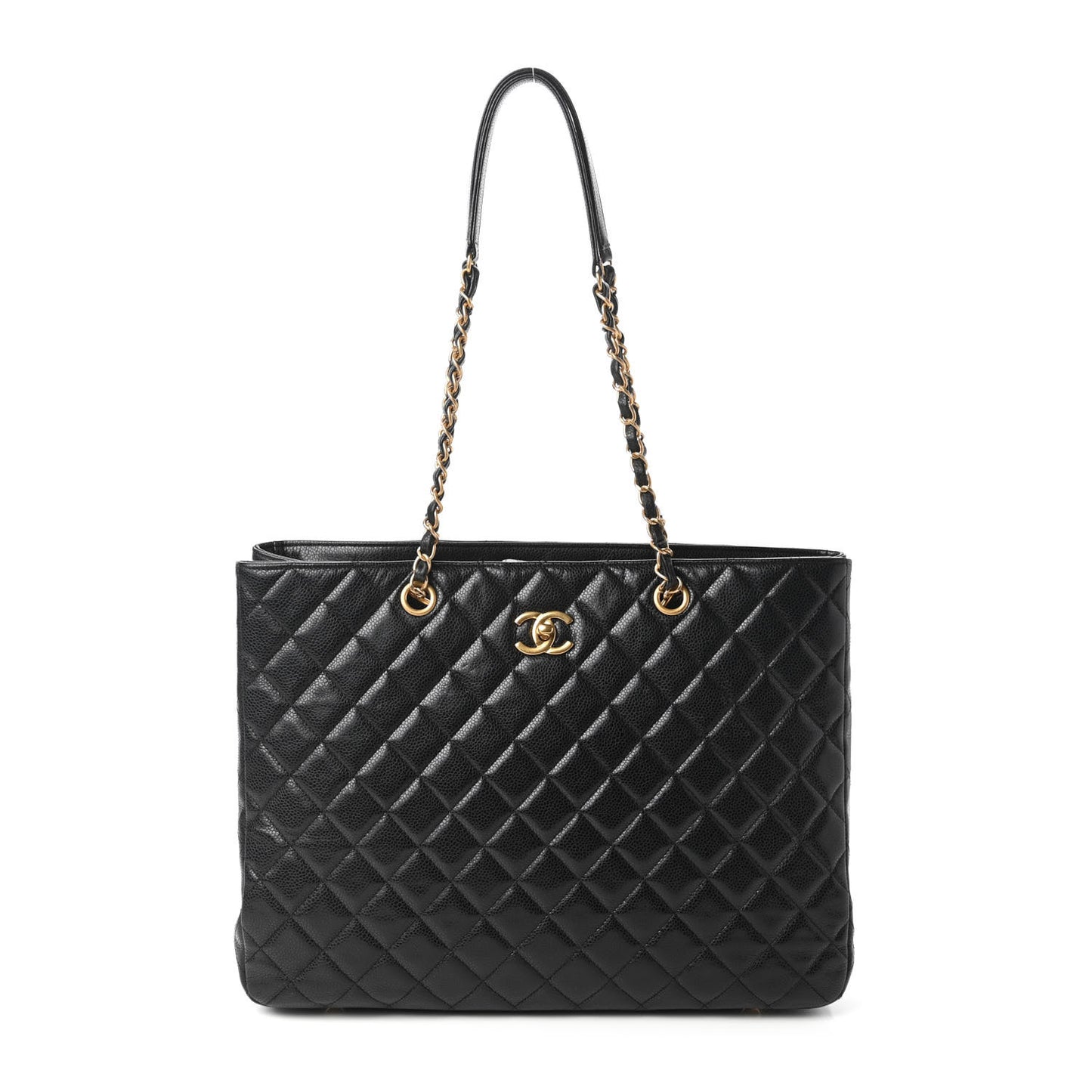 Caviar Quilted Large Shopping Tote Black