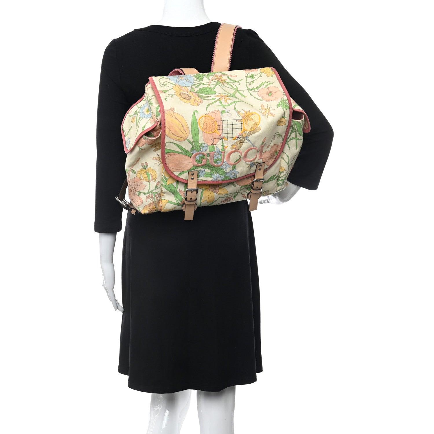 Gucci Floral Backpack Diaper Bag Beige Green Pink 3 of 10