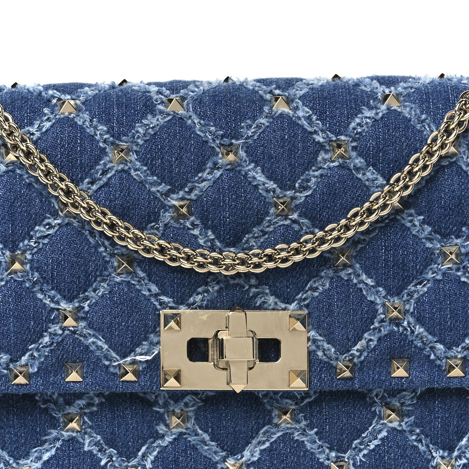 Valentino Garavani Denim Rockstud Spike Wallet on Chain Blue 8 of 10