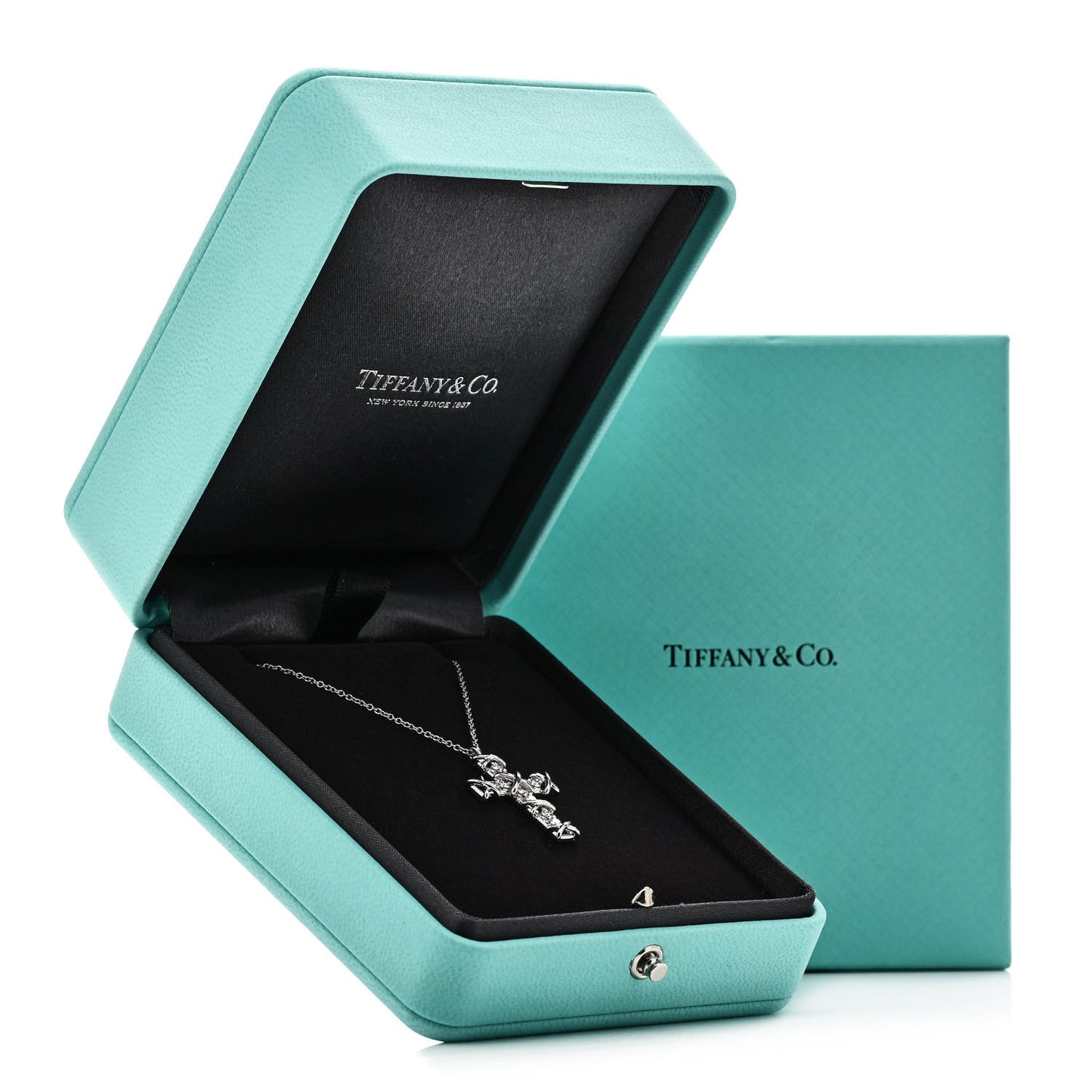 Platinum Diamond Schlumberger Ten Stone Cross Pendant Necklace