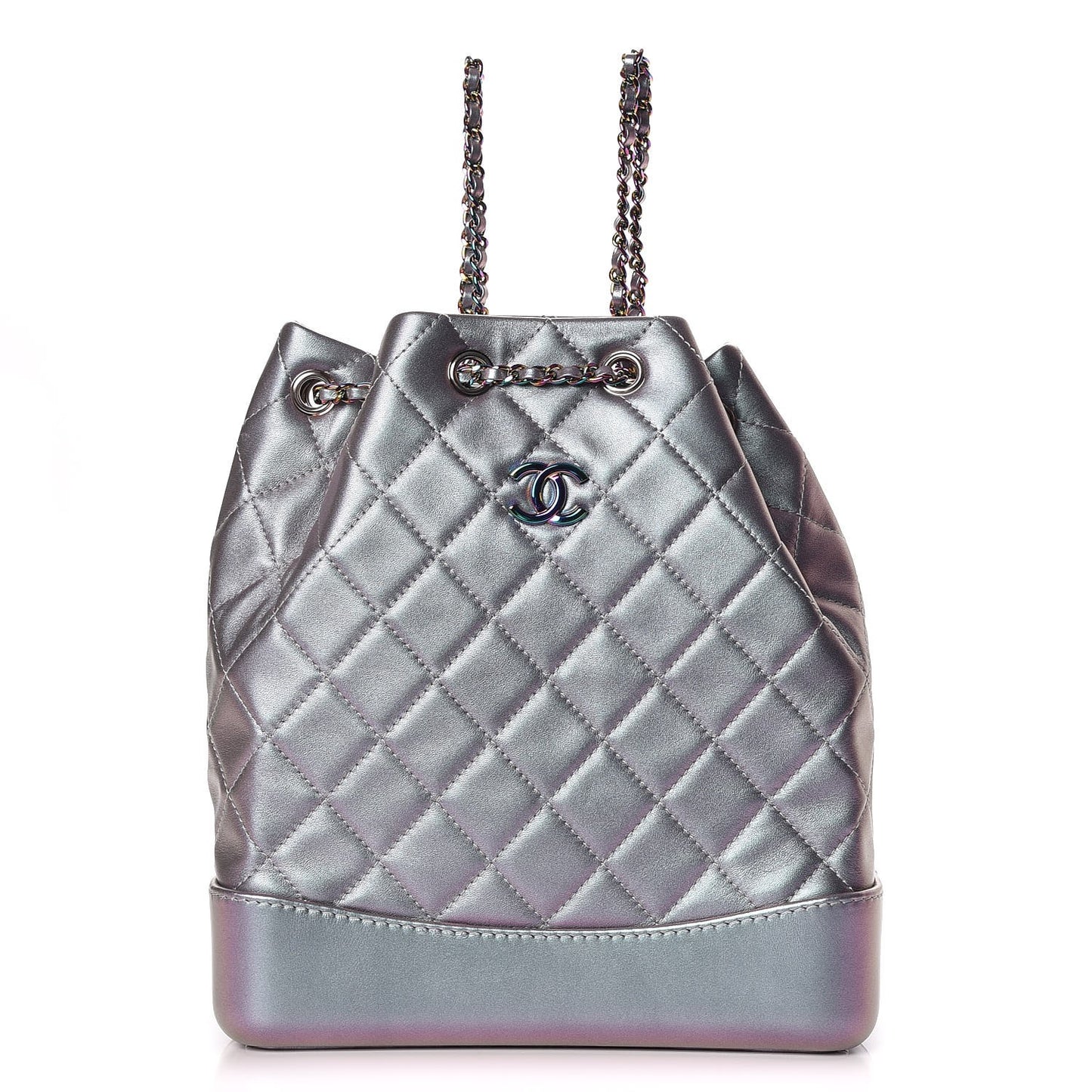 Iridescent Lambskin Calfskin Quilted Gabrielle Backpack Light Purple