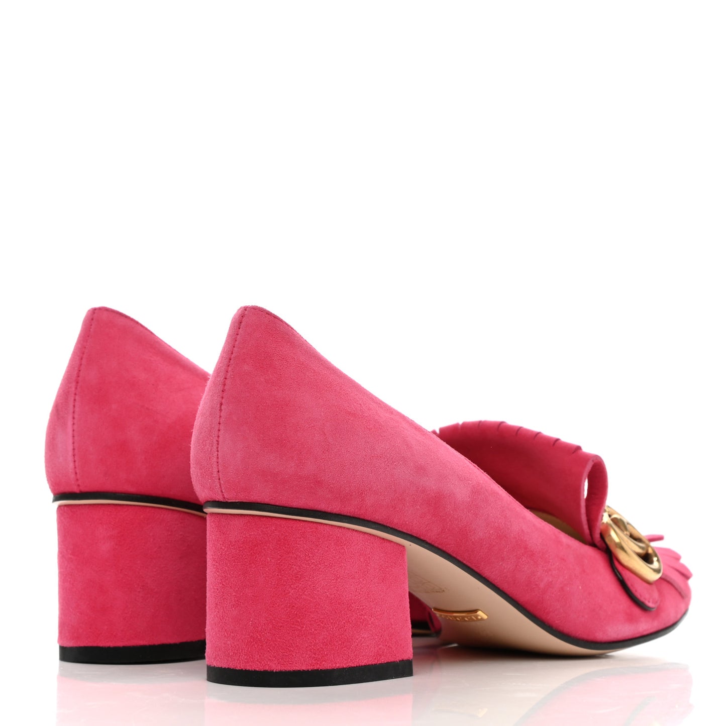 Kid Scamosciato GG Marmont Fringe 50mm Loafer Pumps 39 Hot Pink