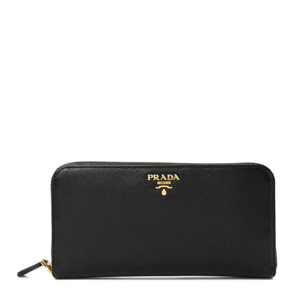 Prada Saffiano Metal Zip Around Wallet Black 1 of 8