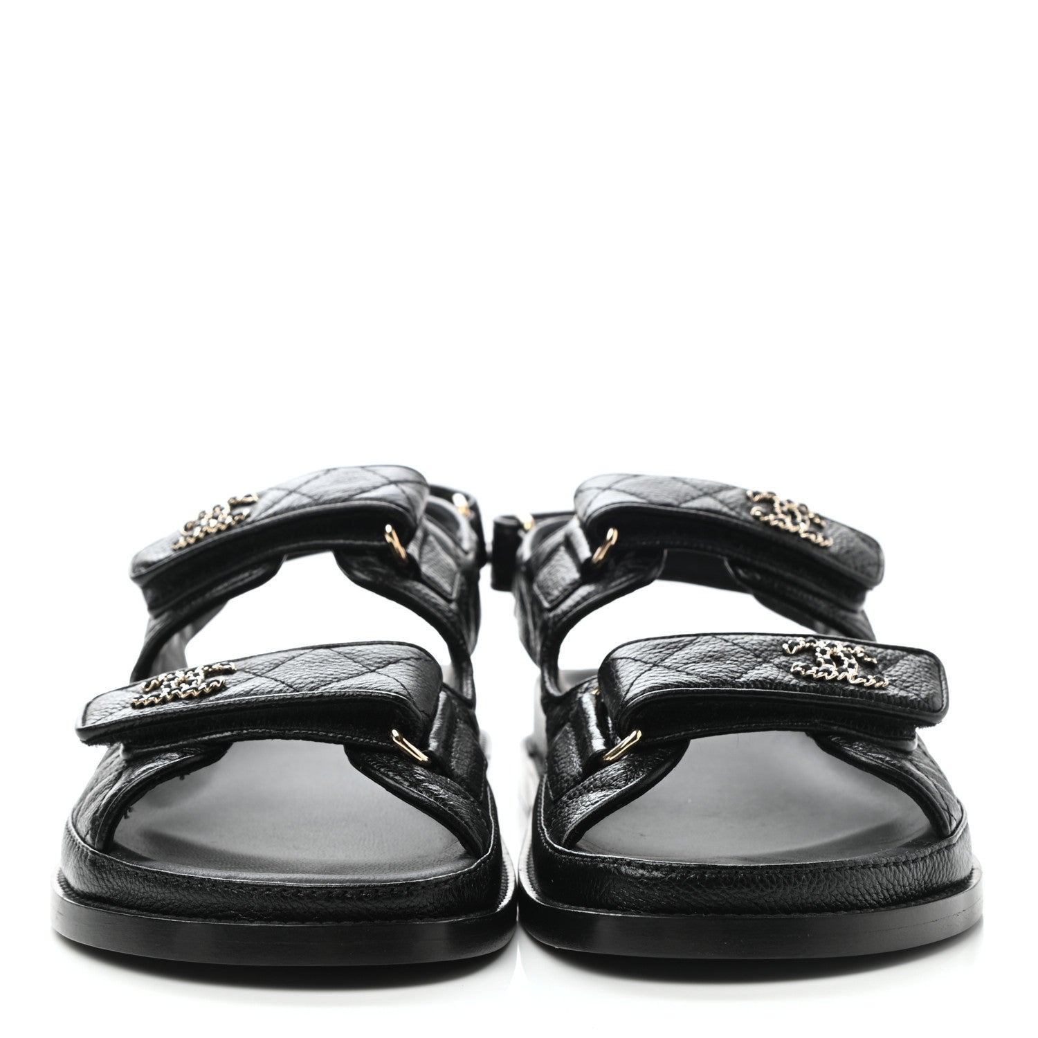 Chanel Grained Calfskin Velcro Dad Sandals 38.5 Black 2 of 8