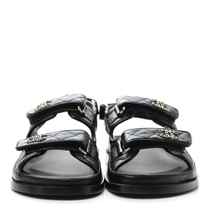 Chanel Grained Calfskin Velcro Dad Sandals 38.5 Black 2 of 8