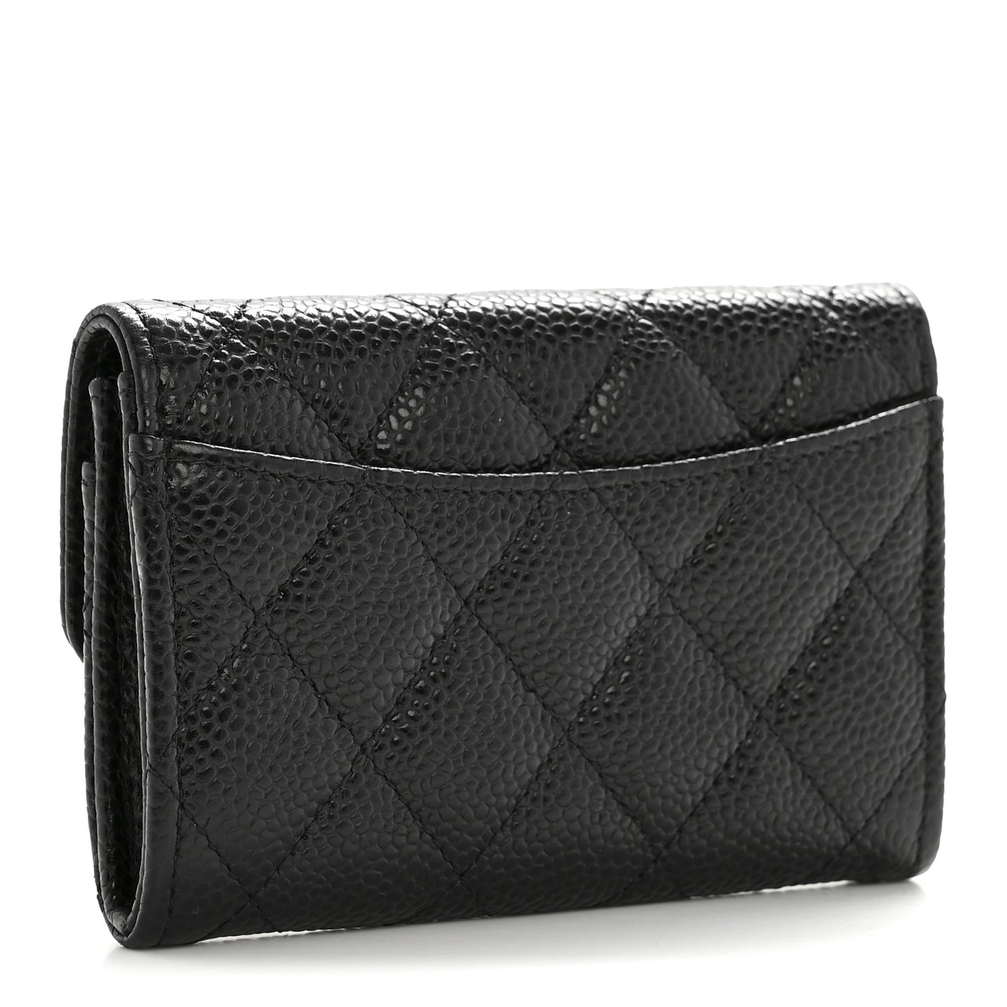 Caviar Quilted Flap Card Holder Wallet Black
