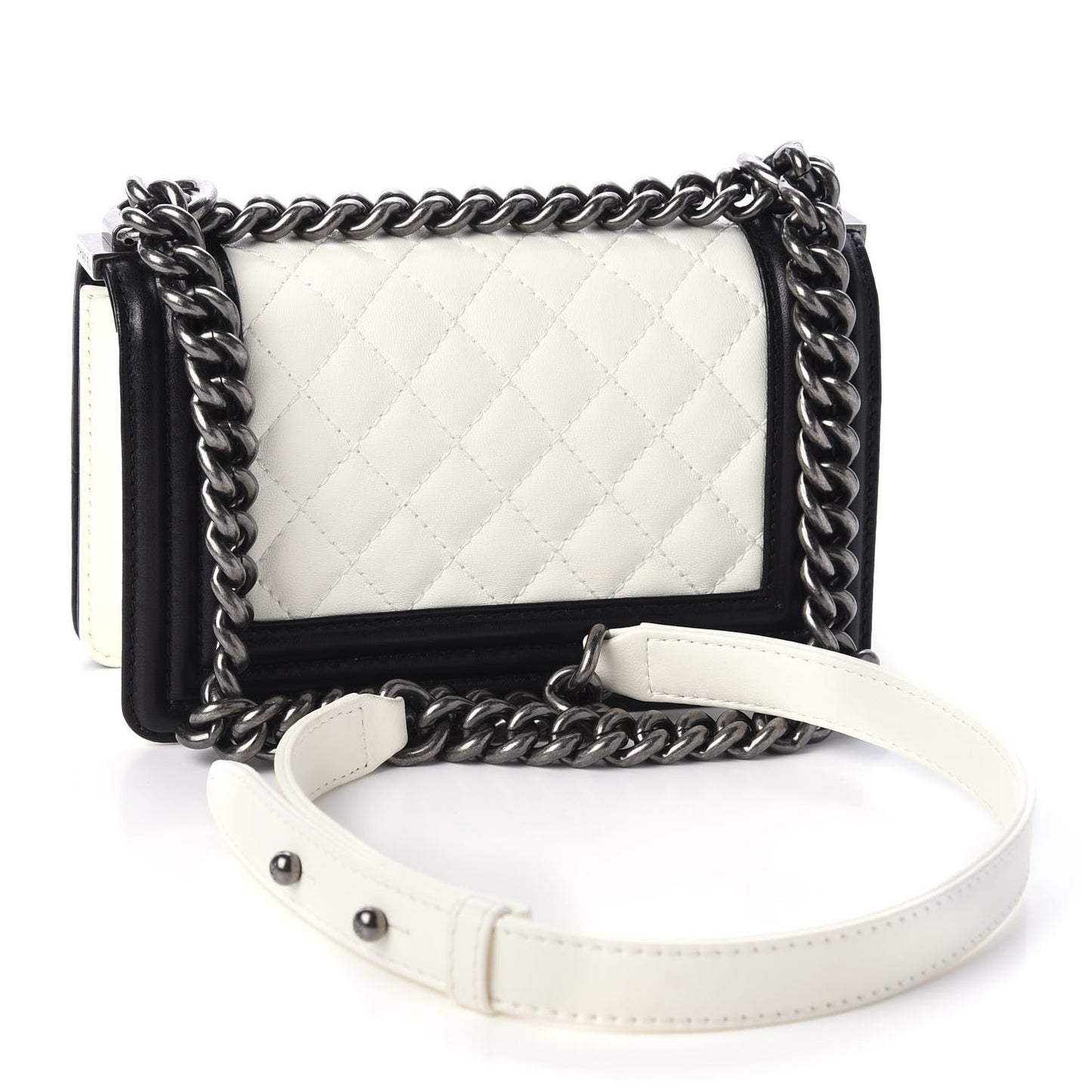 Calfskin Quilted Small Boy Flap Black Ivory