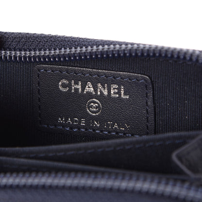 Chanel Calfskin Chevron Zip Around Boy Coin Purse Wallet Dark Navy 6 of 8