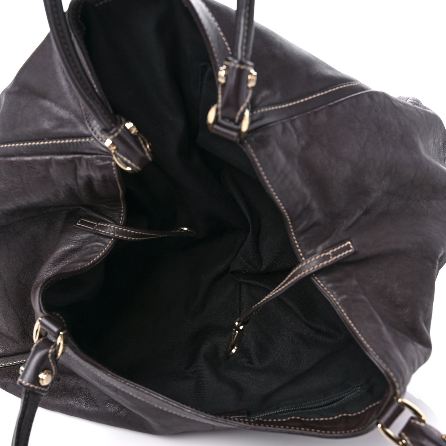 Calfskin Large D Gold Ring Shoulder Bag Chocolate