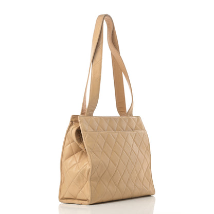 Chanel Lambskin Quilted Shoulder Bag Beige 3 of 15