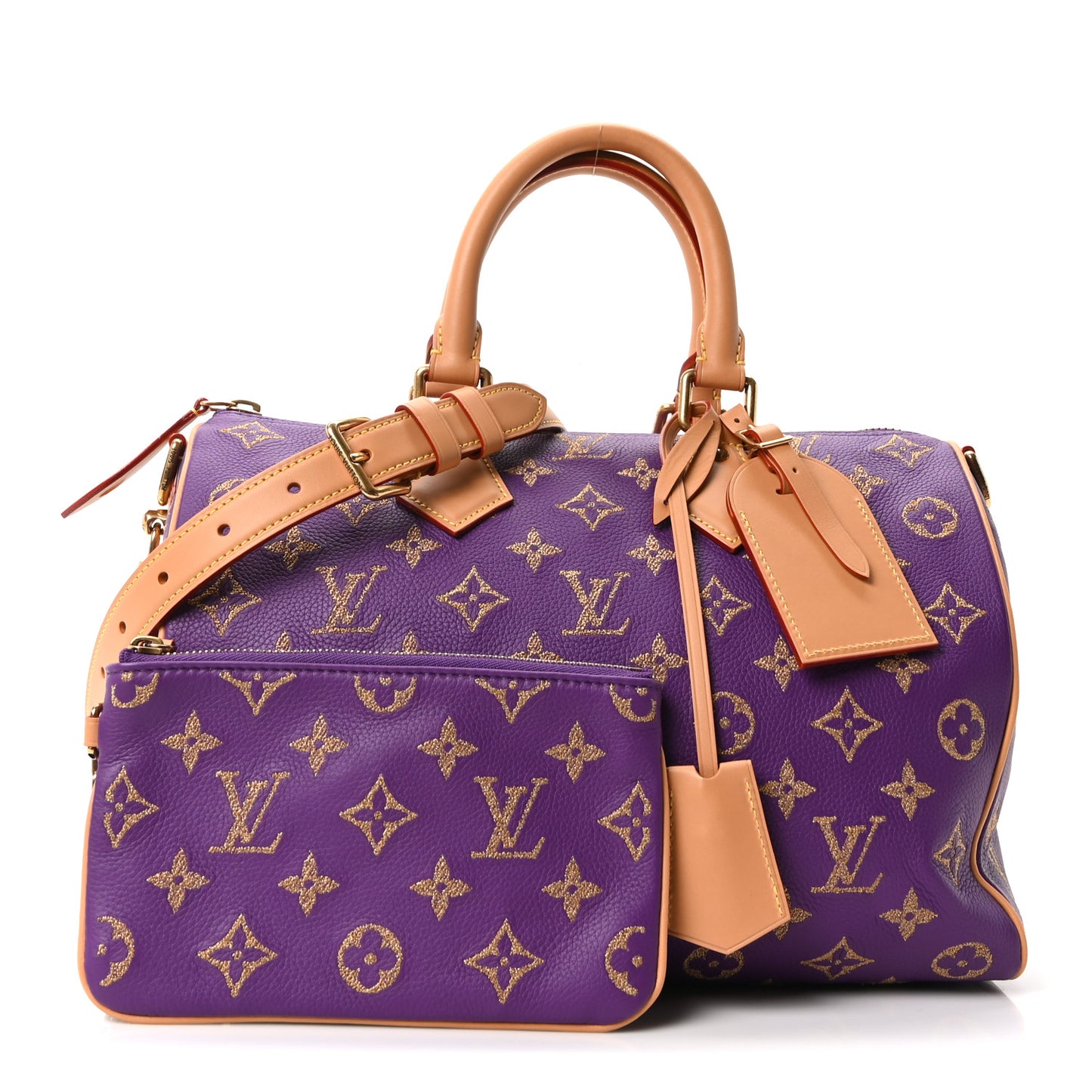 Calfskin Embroidered Monogram Speedy P9 Bandouliere 30 Golden Lotus Purple