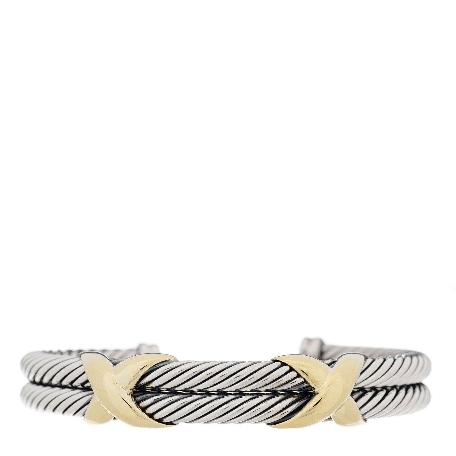 David Yurman Sterling Silver 14K Yellow Gold 10mm Double X Cable Bracelet 1 of 3