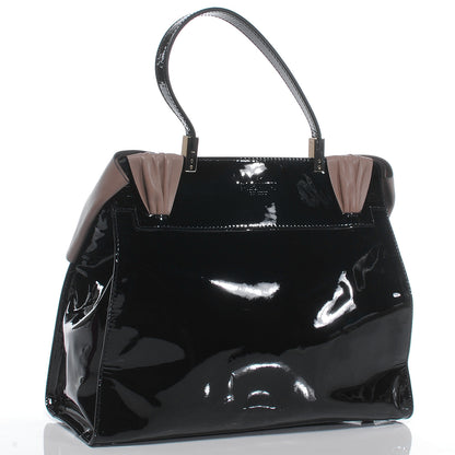 Valentino Garavani Patent Raffia Leopard Print Medium Aphrodite Bow Satchel Black 3 of 7