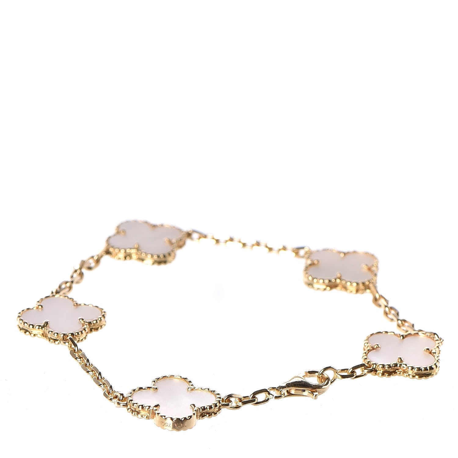 Van Cleef & Arpels 18K Yellow Gold Mother of Pearl 5 Motifs Vintage Alhambra Bracelet 3 of 5