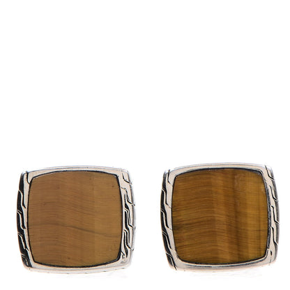 John Hardy Sterling Silver Tiger's Eye Batu Square Cufflinks 1 of 4
