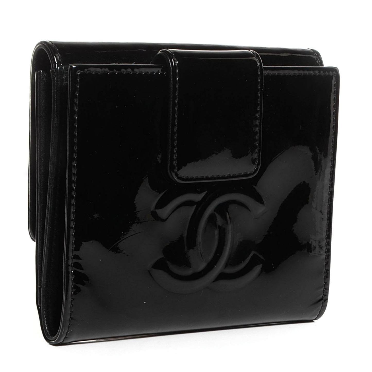 Patent Camellia Compact Wallet Black