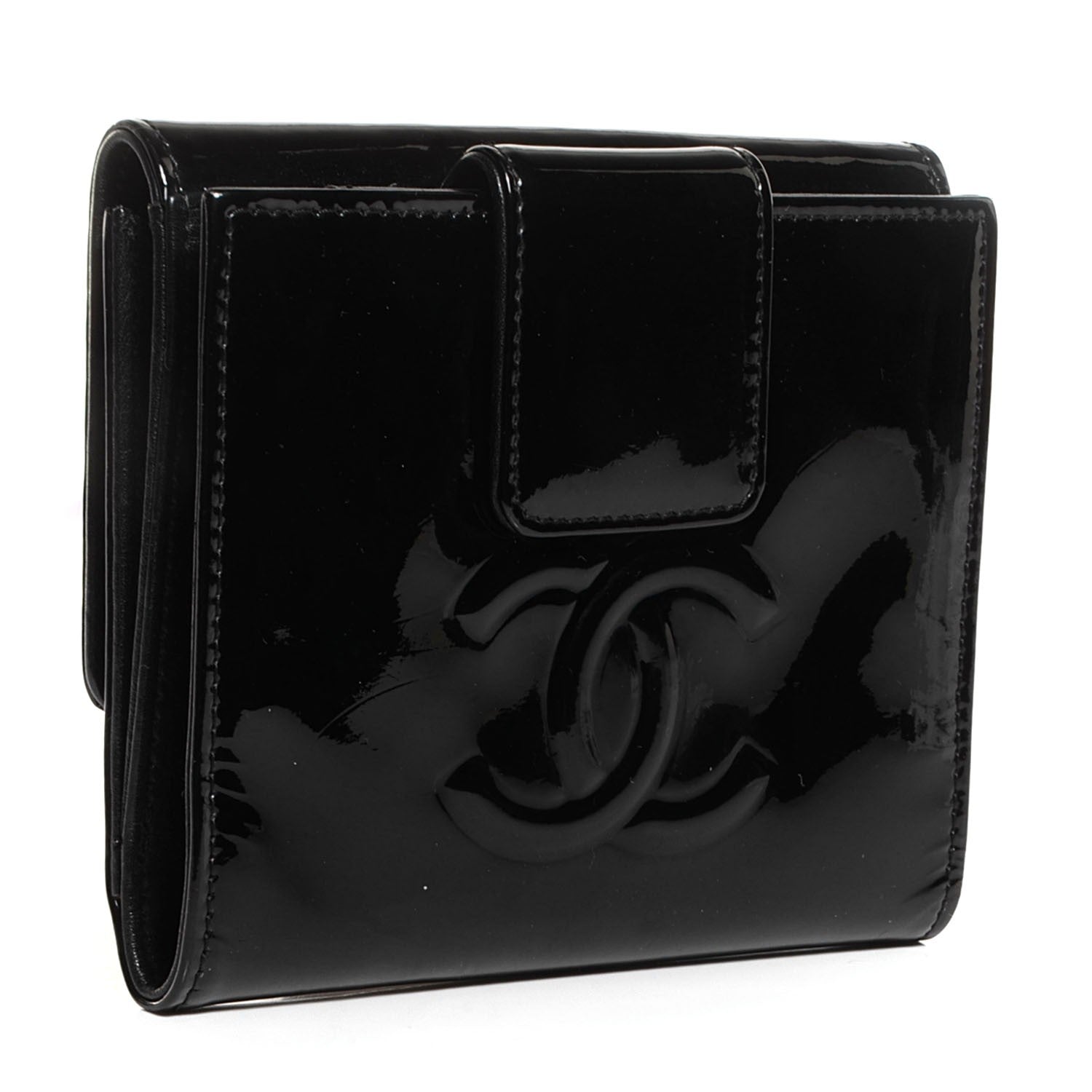 Chanel Patent Camellia Compact Wallet Black 3 of 9