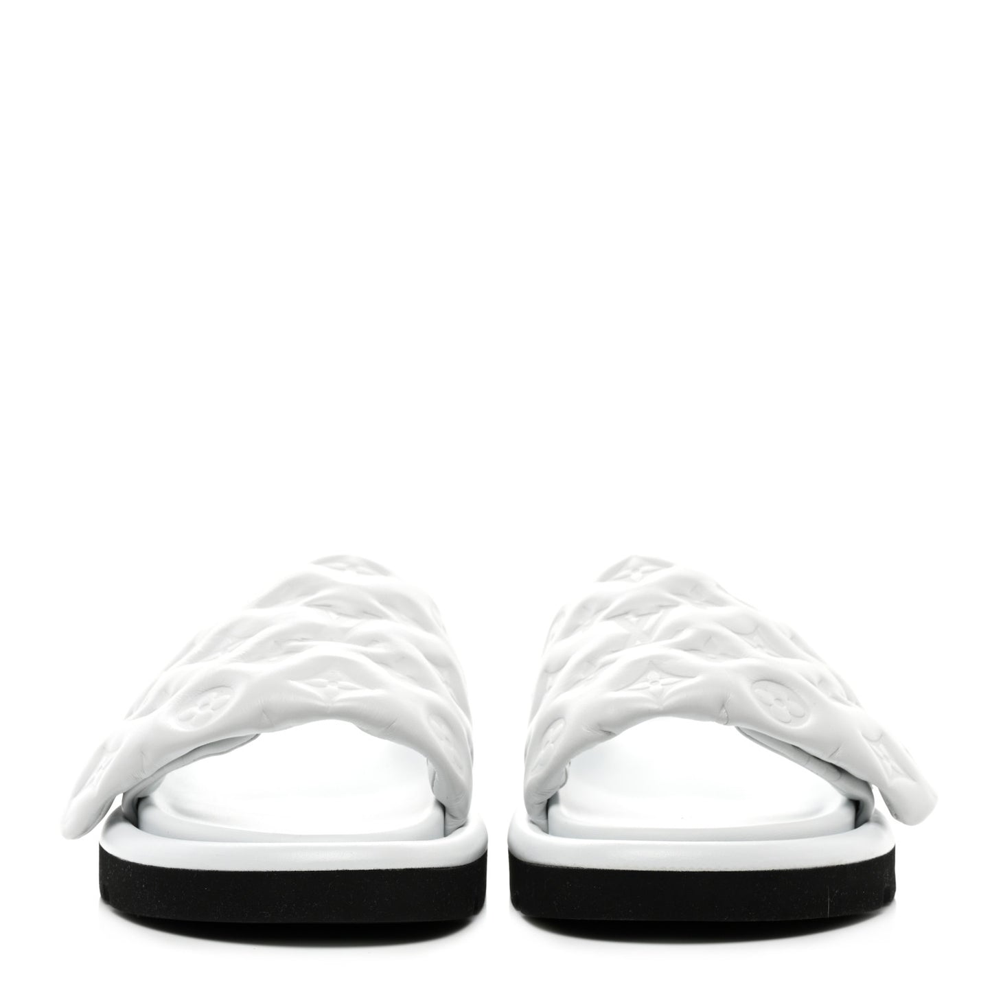 Lambskin Embossed Monogram Pool Pillow Flat Comfort Mule 38 White