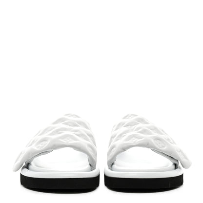 Louis Vuitton Lambskin Embossed Monogram Pool Pillow Flat Comfort Mule 38 White 2 of 8
