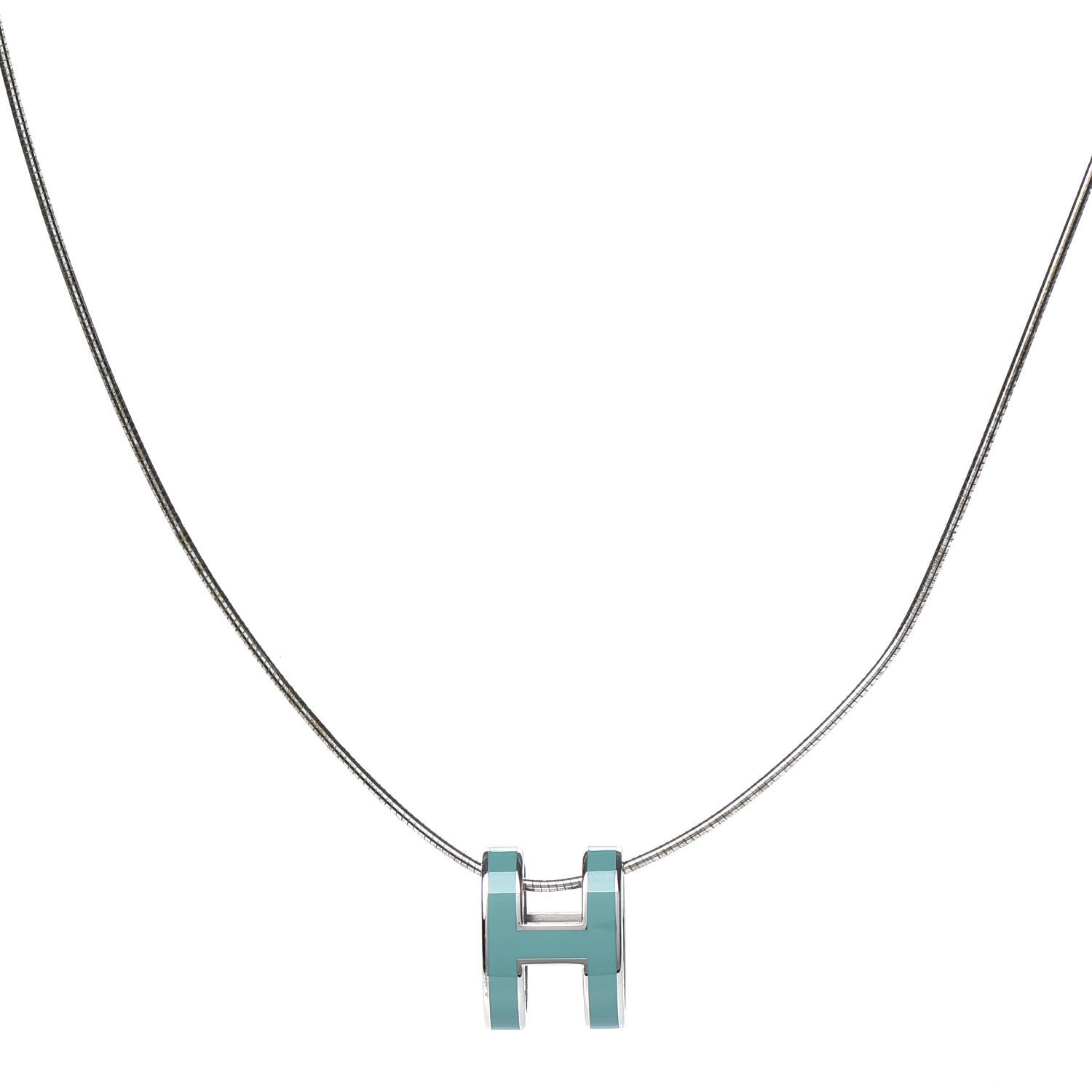 Hermes Lacquered Palladium Pop H Pendant Necklace Turquoise 1 of 7