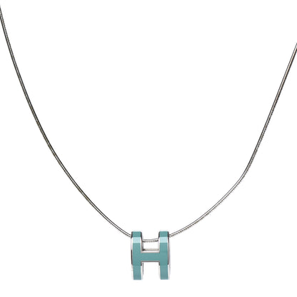Hermes Lacquered Palladium Pop H Pendant Necklace Turquoise 1 of 7