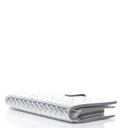 Bottega Veneta Metallic Grosgrain Intrecciato Continental Wallet Silver 4 of 12
