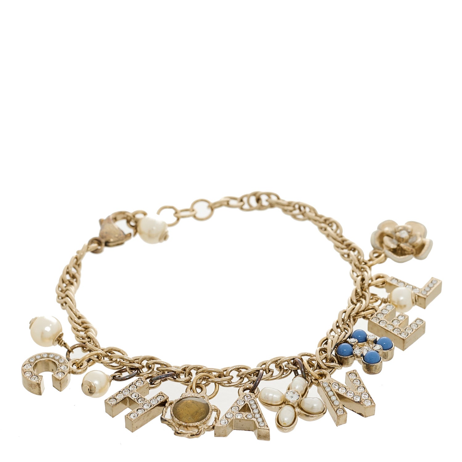Chanel Metal Crystal Chain CC Charms Bracelet Gold 1 of 5