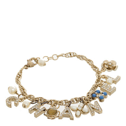 Chanel Metal Crystal Chain CC Charms Bracelet Gold 1 of 5