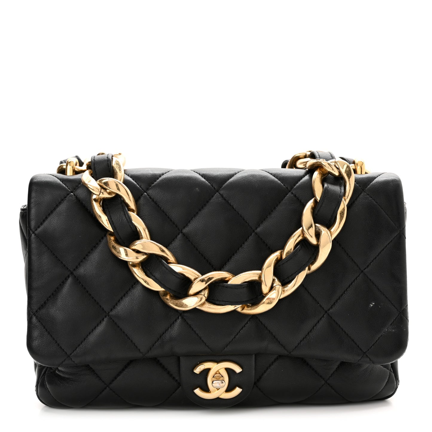 Lambskin Quilted Large CC Funky Town Flap Black