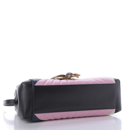 Gucci Calfskin Bamboo Trapuntata Queen Margaret Top Handle Bag Blue Agata Hibiscus Red Mystic White Sugar Pink 5 of 10