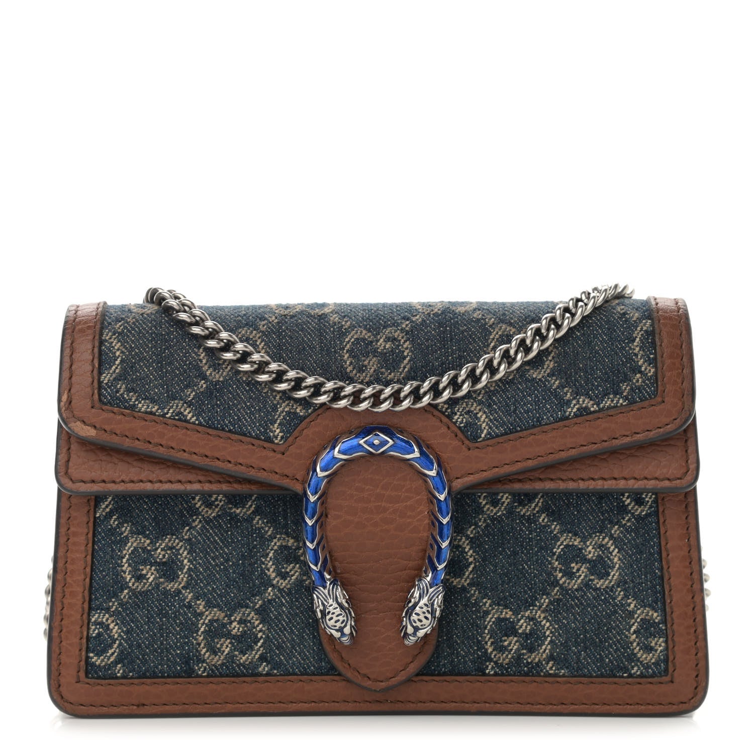 Gucci New Denim GG Monogram Dollar Calfskin Enamel Super Mini Dionysus Shoulder Bag Blue Tea Cuir Epilog Electric Blue 1 of 10