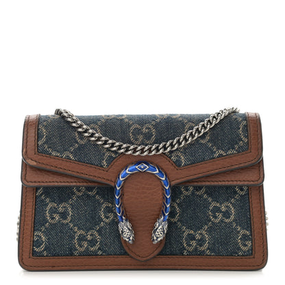 Gucci New Denim GG Monogram Dollar Calfskin Enamel Super Mini Dionysus Shoulder Bag Blue Tea Cuir Epilog Electric Blue 1 of 10