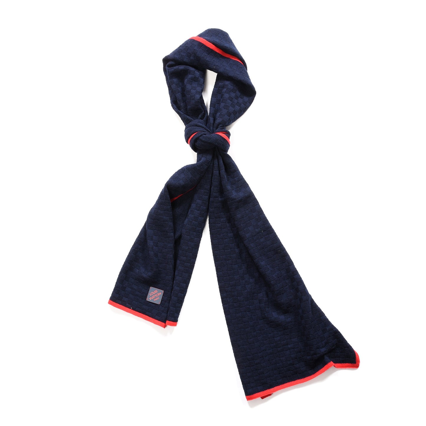 Cashmere Silk Wool Damier Scarf Navy