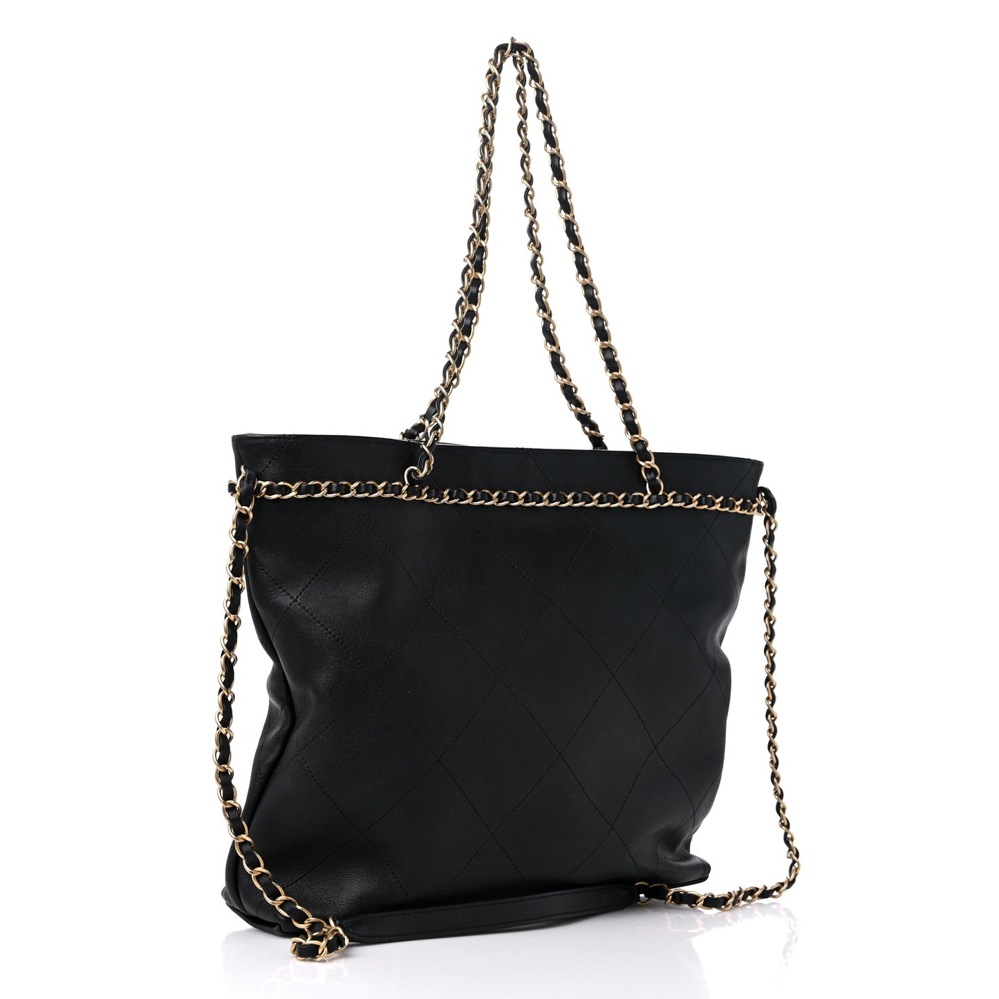 Calfskin Stitched Medium Shopping Tote Black